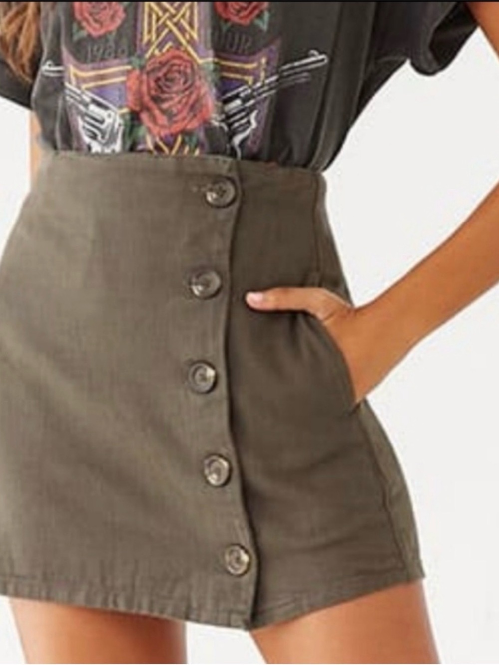 Chloe & Katie Olive Green 100% Cotton Mini Skirt Size M